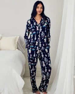 TENCEL™ Modal Tennis Dogs Print Long Pyjama Set - Navy
