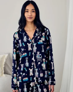 TENCEL™ Modal Tennis Dogs Print Long Pyjama Set - Navy