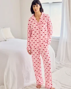 Wavy Stripe Heart Print Long Pyjama Set