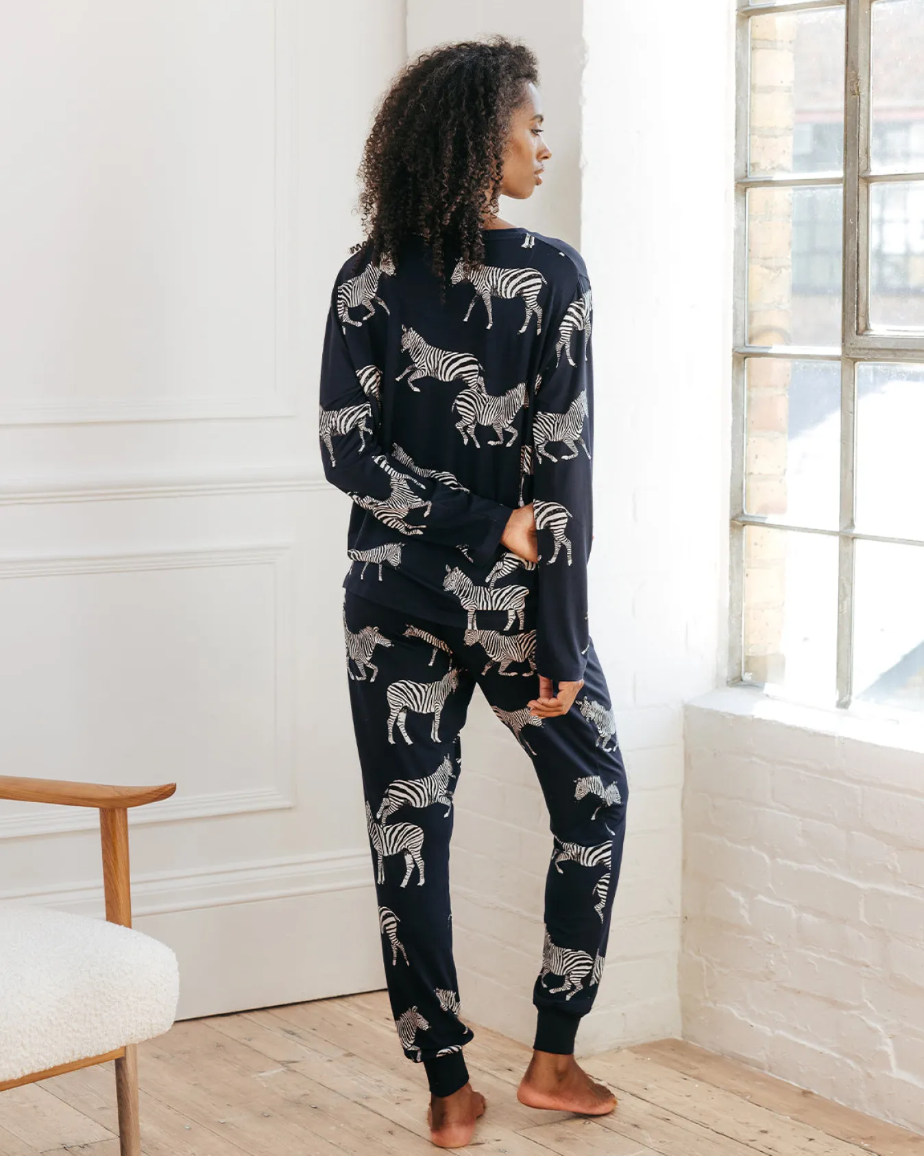 Zebra Print Long Pyjama Set - Navy