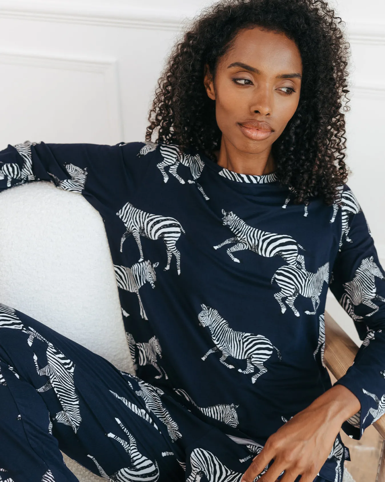 Zebra Print Long Pyjama Set - Navy